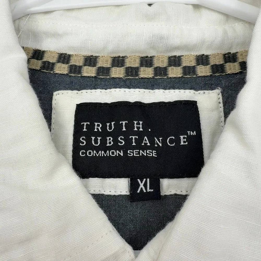 Truth Substance Shirt Mens XL White Cotton Linen Short Sleeve Casual‎ Style